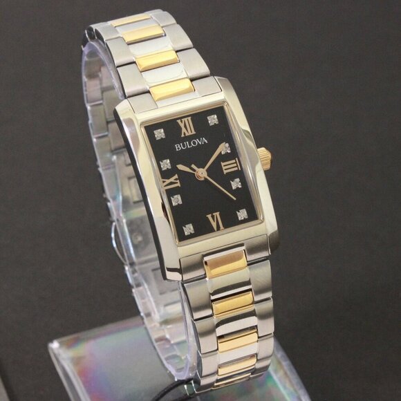 Bulova Diamonds Collection Ladies Tank Watch Two Tone Diamond Indices 21mm - Picture 2 of 13